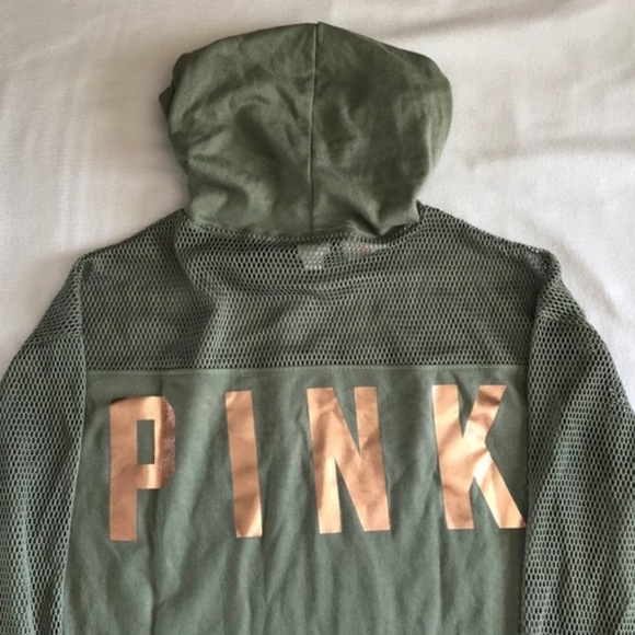 Victoria’s Secret PINK olive green hoodie w mesh - Picture 3 of 8